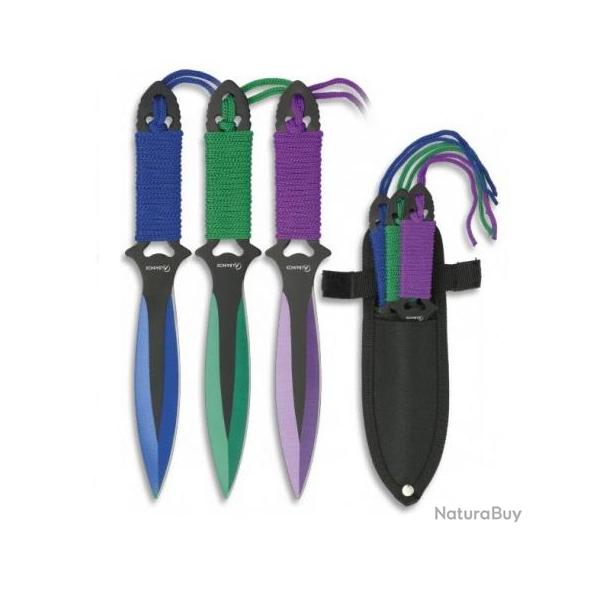 Set de 3 couteaux dcoratif de lancer anodis titan 19 cm 3 couleurs