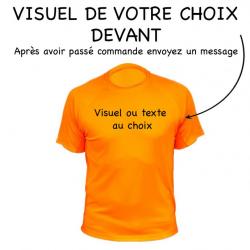 Tee-shirt technique respirant orange fluo avec marquage devant + derrière
