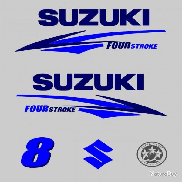 1 kit stickers SUZUKI 8cv serie 2 bleu pour capot moteur hors bord bateau autocollants decals