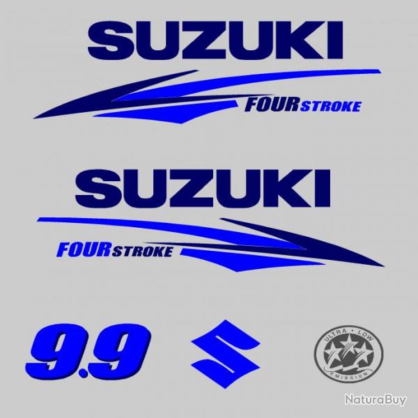1 kit stickers SUZUKI 9.9cv serie 2 bleu pour capot moteur hors bord bateau autocollants decals