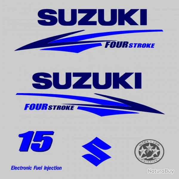 1 kit stickers SUZUKI 15cv serie 2 bleu pour capot moteur hors bord bateau autocollants decals