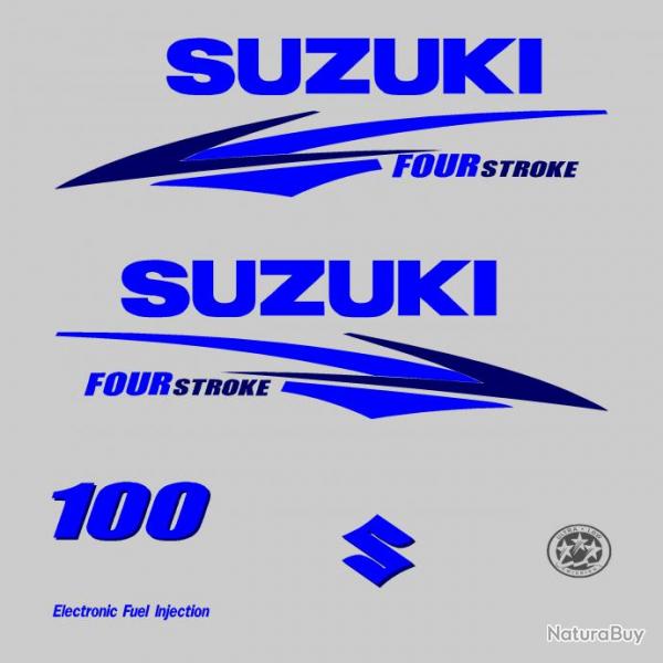 1 kit stickers SUZUKI 100cv serie 2 bleu pour capot moteur hors bord bateau autocollants decals