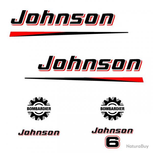 1 kit stickers JOHNSON 6 cv bis serie 2 pour capot moteur hors bord bateau autocollants decals