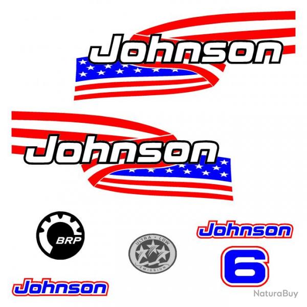 1 kit stickers JOHNSON 6 cv serie 6 - pour capot moteur hors-bord bateau autocollants decals