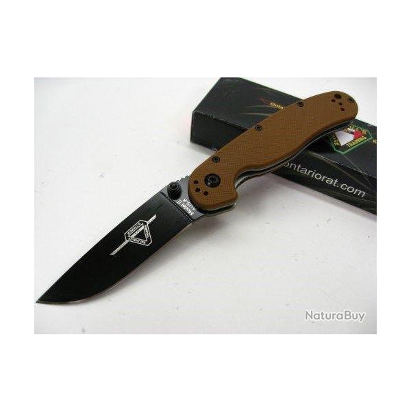 Couteau Ontario Rat II Lame Acier AUS-8 Black Manche FRN Coyote Brown ON8861CB