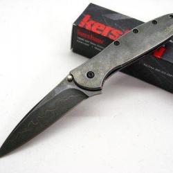 Couteau Kershaw Leek A/O BlackWash Acier D2 Manche Acier Made In USA KS1660CBBW