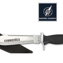 Couteau militaire COMMANDER  Chrome et Noir avec étui pour ceinture
