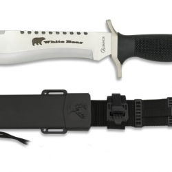 Couteau Tactical  WHITE BEAR  chrome et Noir avec étui pour ceinture