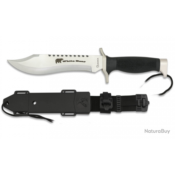 Couteau Tactical  WHITE BEAR  chrome et Noir avec tui pour ceinture