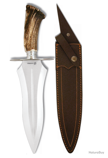 Couteau de chasse lame droite 25 cm manche corne de cerf - Dagues