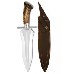 Couteau de chasse lame droite 25 cm manche corne de cerf