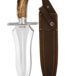 Couteau de chasse lame droite 25 cm manche corne de cerf
