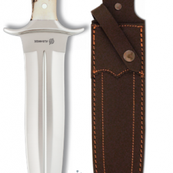 Couteau de chasse lame droite de 23 cm manche corne de cerf  avec son Etui tout Cuir