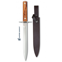Couteau de chasse lame droite de 27 cm manche bois d'Olivier  avec son Etui tout Cuir