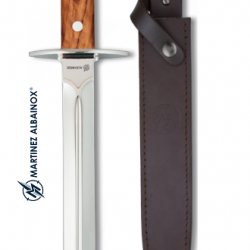 Couteau de chasse lame droite de 27 cm manche bois d'Olivier  avec son Etui tout Cuir