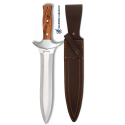 Couteau de chasse 43 cm lame droite de 27 cm manche bois d'Olivier  avec son Etui tout Cuir