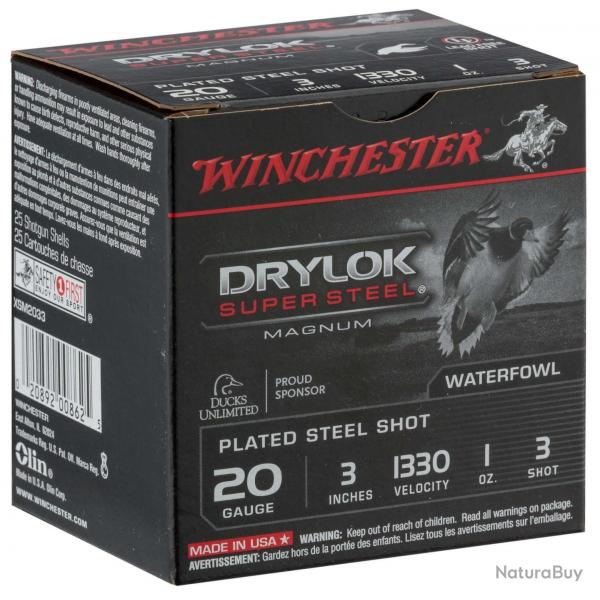 Cartouche Winchester Drylock Acier Nickel Calibre 20/76