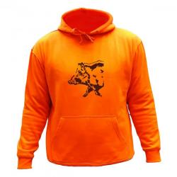 Sweat de chasse avec capuche Orange - Sanglier profil