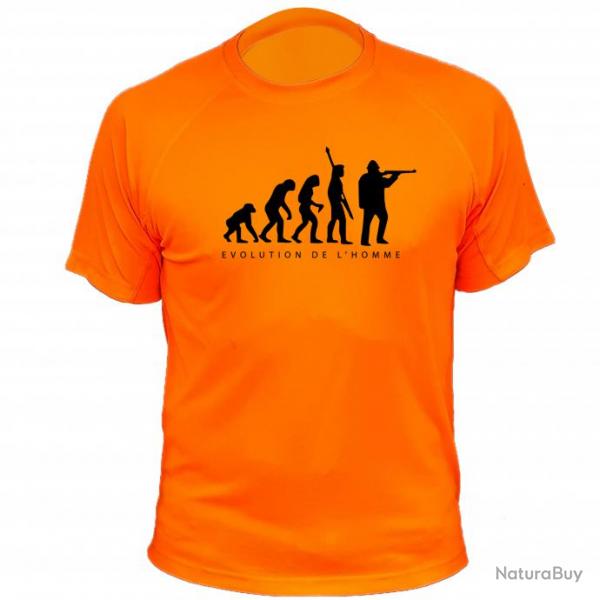 Tee-shirt chasse respirant orange "Evolution de l'homme"