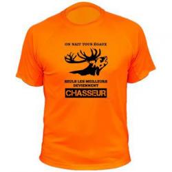 Tee-shirt chasse respirant orange "On naît tous égaux, les meilleurs deviennent chasseur" Chevreuil