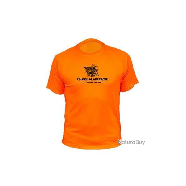 Tee-shirt chasse respirant orange "Chasse  la bcasse"