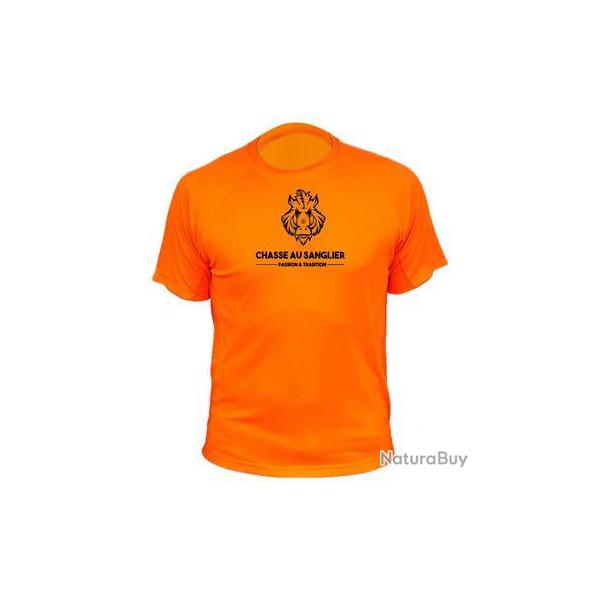 Tee-shirt chasse respirant orange "Chasse au sanglier"