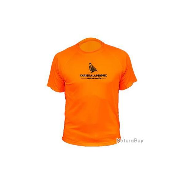 Tee-shirt chasse respirant orange "Chasse  la perdrix"