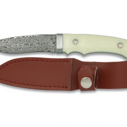 Couteau pour Chasseur DAMASCUS  lame de 8 cm avec son Etui tout Cuir