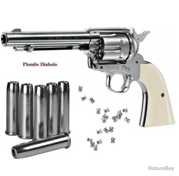 Colt SAA45 metal et nickel - Revolver à billes acier