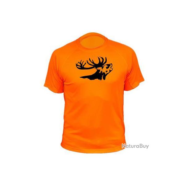 Tee-shirt chasse respirant orange Animal seul - Chevreuil profil