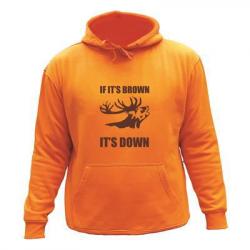 Sweat de chasse avec capuche Orange -if it's brown it's down - cerf