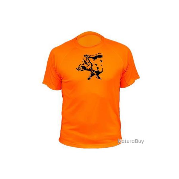 Tee-shirt chasse respirant orange Animal seul - Sanglier profil