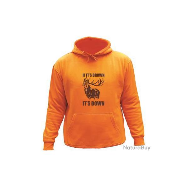Sweat de chasse avec capuche Orange -if it's brown it's down - cerf 2