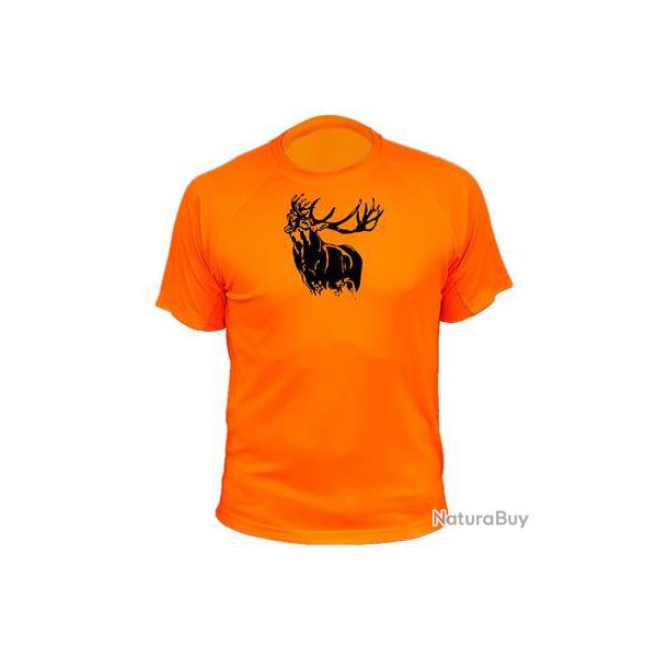 Tee-shirt chasse respirant orange Animal seul - Cerf