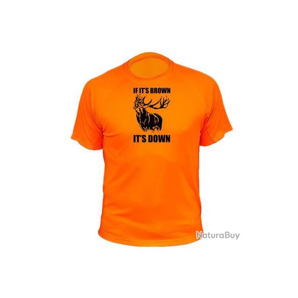 Tee-shirt chasse respirant orange 'if it is brown it is down" Cerf 2