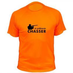 Tee-shirt chasse respirant orange "Je préférerais chasser"