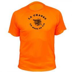 Tee-shirt chasse respirant orange "La chasse un mode de vie" Bécasse