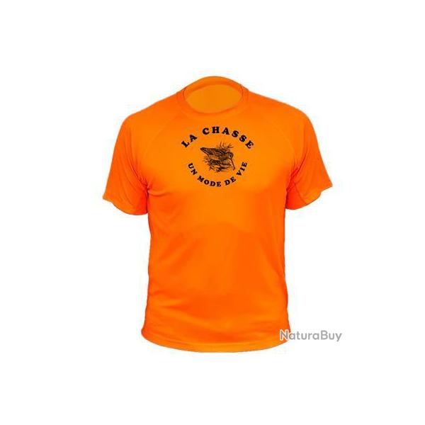 Tee-shirt chasse respirant orange "La chasse un mode de vie" Bcasse