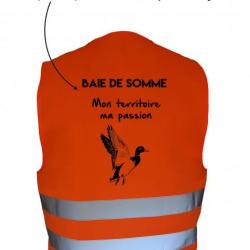 Gilet de chasse Orange -mon territoire, ma passion- personnalisation canard
