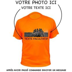 Tee-shirt chasse respirant orange -personnalisation photo + texte- 1