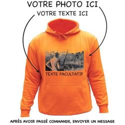 Sweat de chasse avec capuche Orange -personnalisation photo + texte- 2
