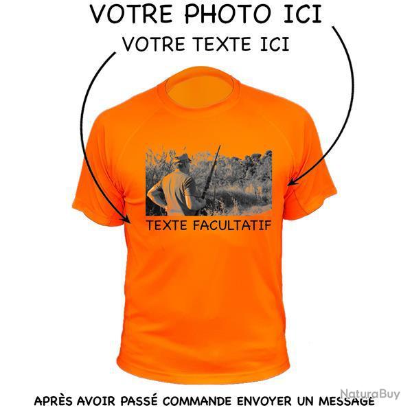 Tee-shirt chasse respirant orange -personnalisable photo + texte- 2