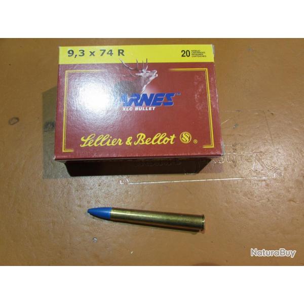 1 boite neuve de 20 cartouches  de calibre 9,3x74R, Sellier Bellot Barnes XLC 250 grains / 16,2grs