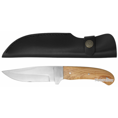 Full Tang Couteau à lame fixe 22,5 cm bois de teck & étui