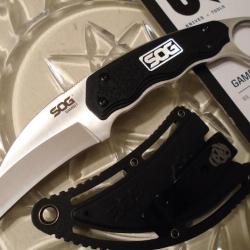 Couteau SOG Gambit Sheepsfoot Karambit Lame Acier 7Cr17MoV Manche GRN Etui Nylon Rigide SOGGB1001CP