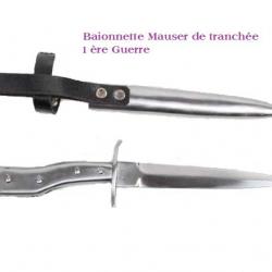 Couteau de tranchée baionette mauser 1ère guerre mondiale de 27 cm