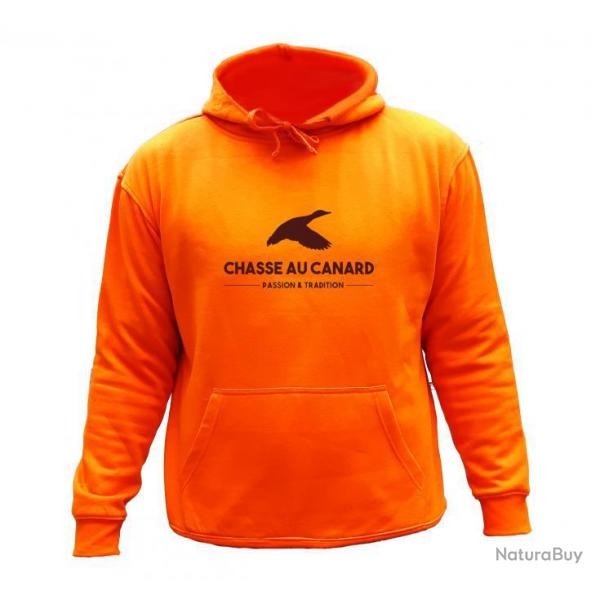 Sweat de chasse avec capuche Orange - motif Chasse au canard