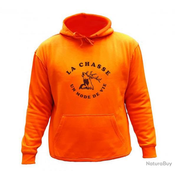 Sweat de chasse avec capuche Orange - motif Chevreuil