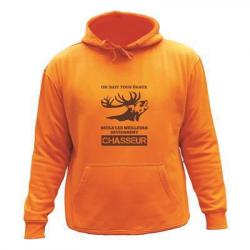 Sweat de chasse avec capuche Orange -MOTIF on nait tous égaux- cerf