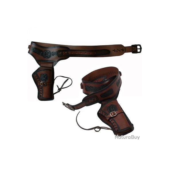 Ceinturon holster marron pour 1 revolver western